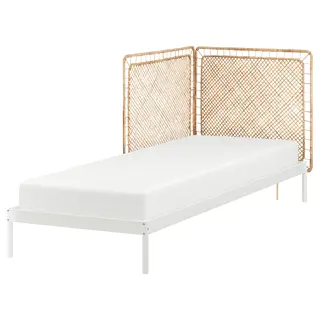 VEVELSTAD bed frame with 2 headboards, white/Tolkning rattan, 90x200 cm