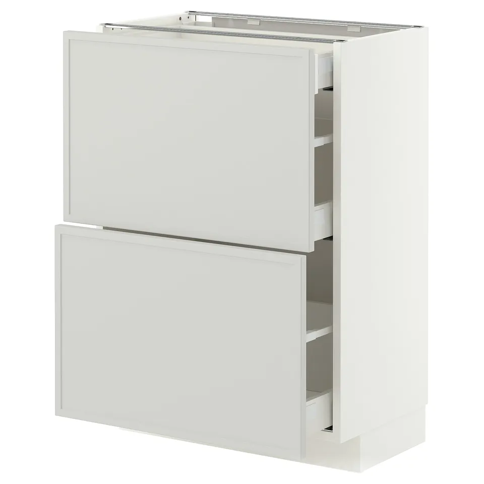 METOD / MAXIMERA Base cab with 2 fronts/3 drawers, white/Aspudden light grey, 60x37x80 cm