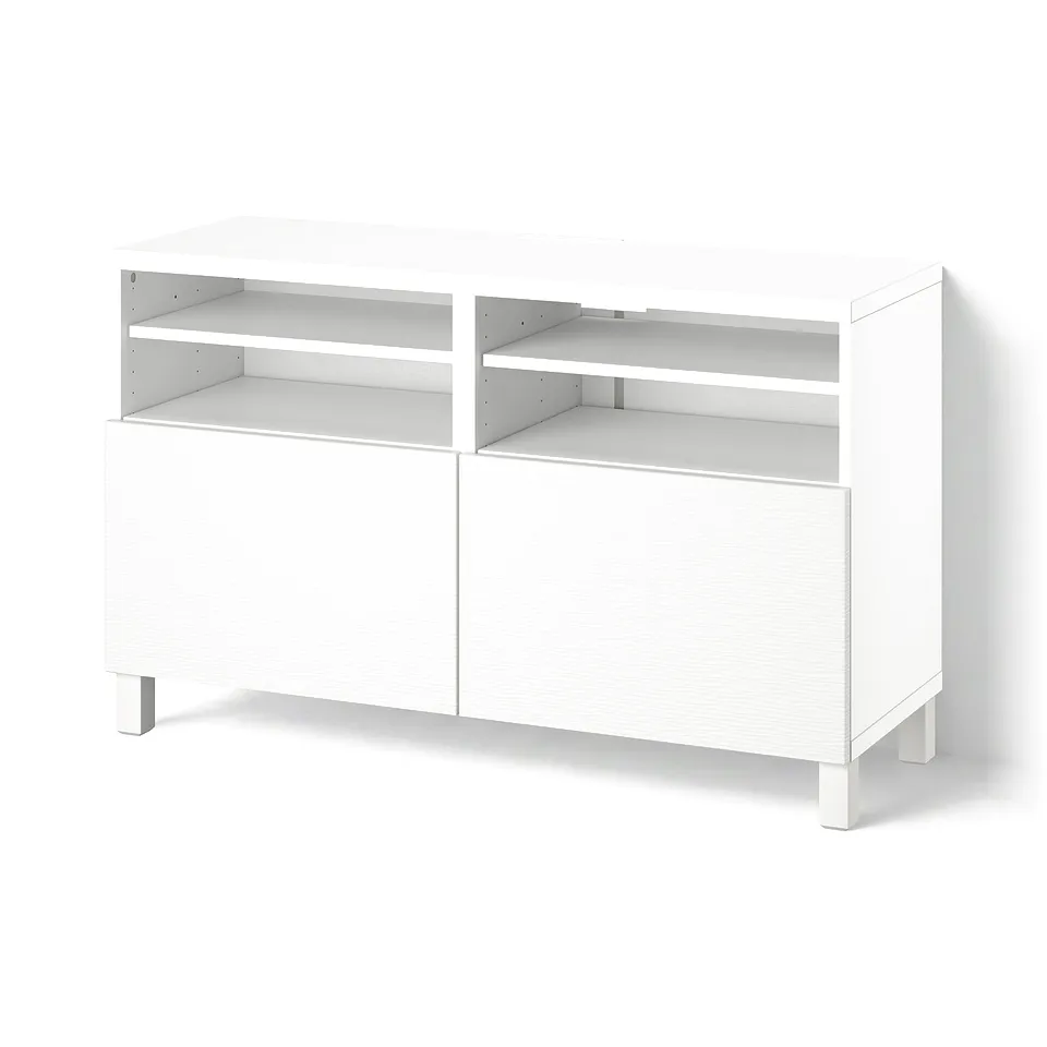 BESTÅ TV bench with doors, white/Laxviken/Stubbarp white, 120x42x74 cm
