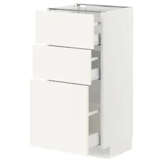 METOD / MAXIMERA base cabinet with 3 drawers, white/Vallstena white, 40x37x80 cm