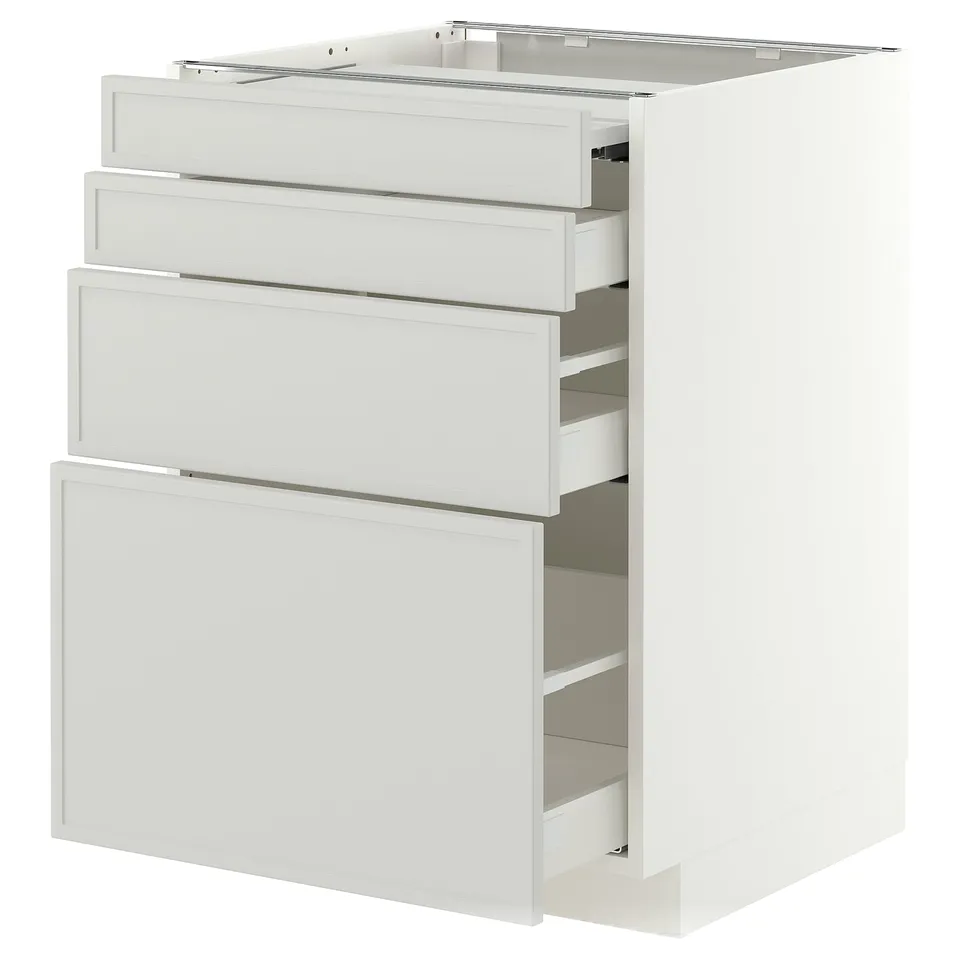 METOD / MAXIMERA Bc w pull-out work surface/3drw, white/Aspudden light grey, 60x60x80 cm