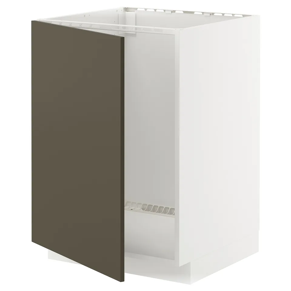 White METOD cabinet with dark brown door, modern design.