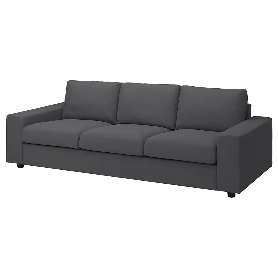 A grey VIMLE sofa with a modern design, featuring a wide, boxy shape and plush cushions.