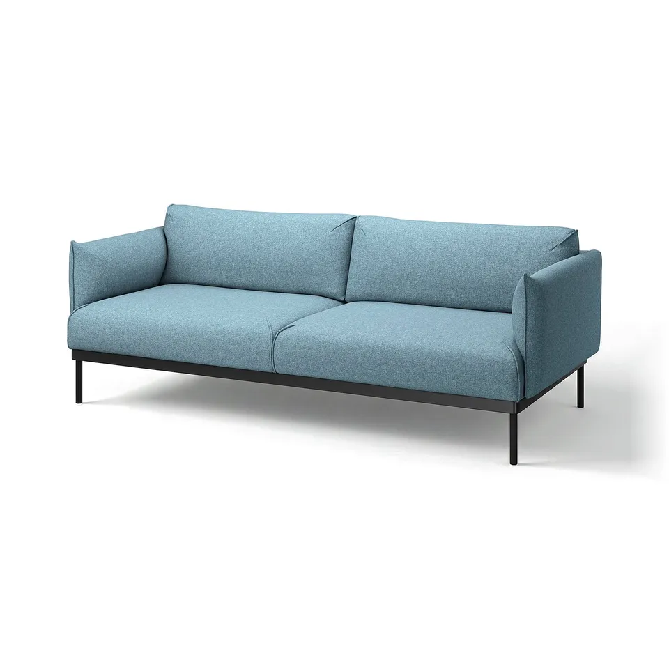 Blue ÄPPLARYD sofa, 3-seater, modern design, metal legs, comfy cushions.