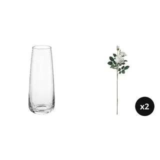 BERÄKNA/SMYCKA set: vase +Rose/white*2