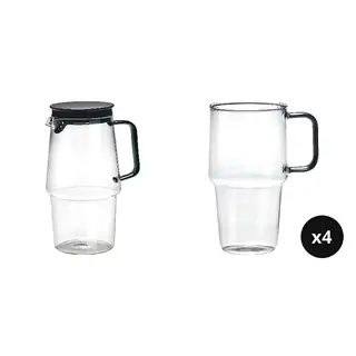 jug x1 + 520ml glass with handle x4 set: jug with lid + glass with handle ×4
