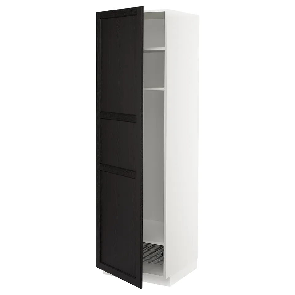 METOD kitchen cabinet with black stained door, open shelves.