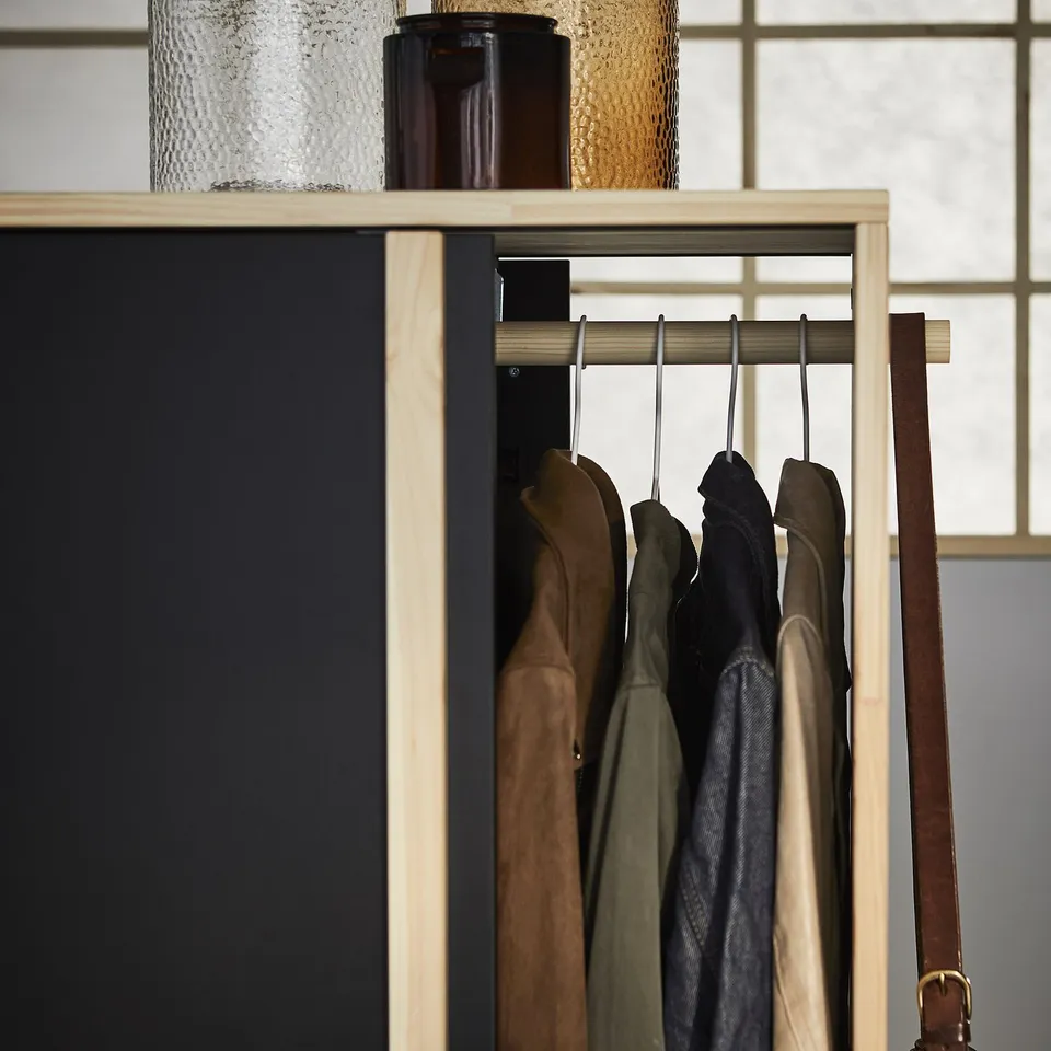 GLAMBERGET wardrobe - adjustable rail, coats by window, solid pine storage