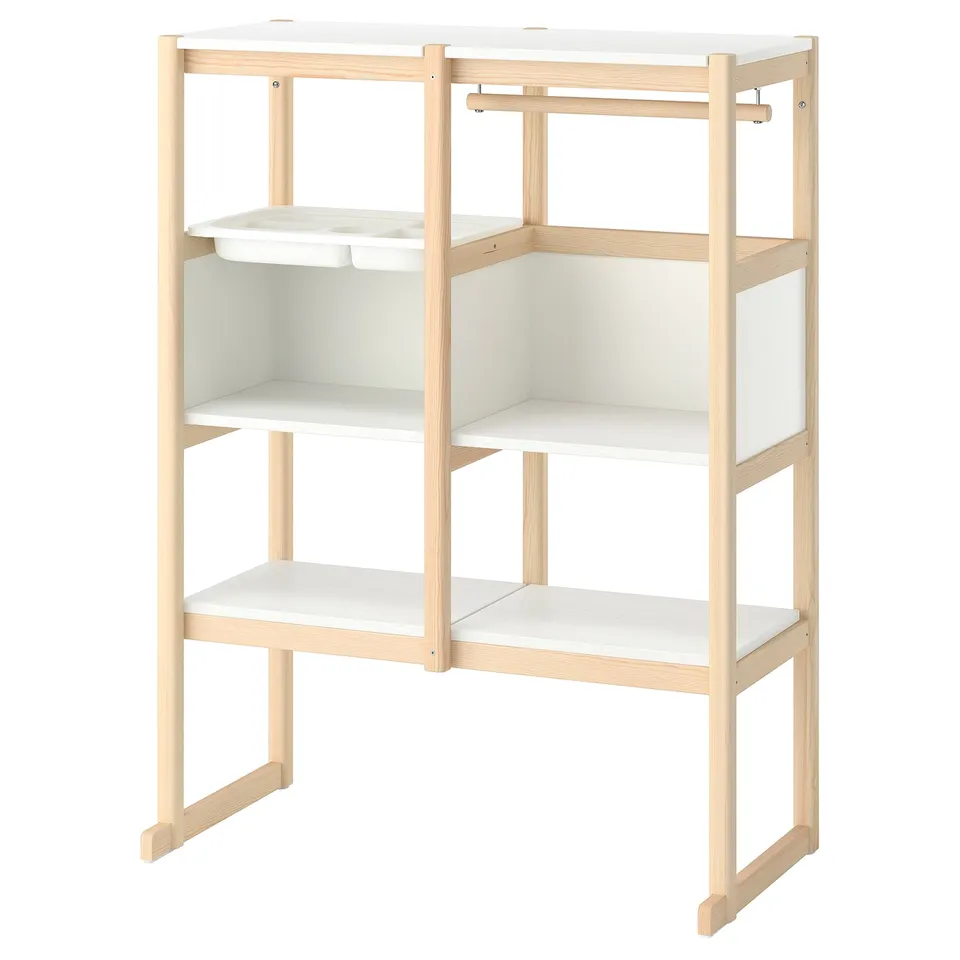 FLISAT pine storage with shelves, clothes rod, and tray - modern & minimalist