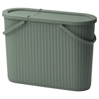DAMMÄNG bin with lid, grey-green, 48 l