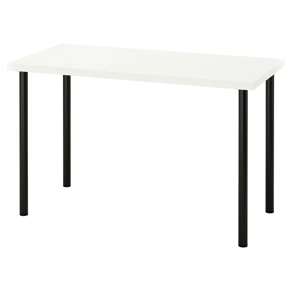 LAGKAPTEN table, white top, black legs, rectangular.