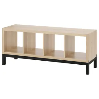 KALLAX shelving unit with underframe, white stained oak effect/black, 147x59 cm