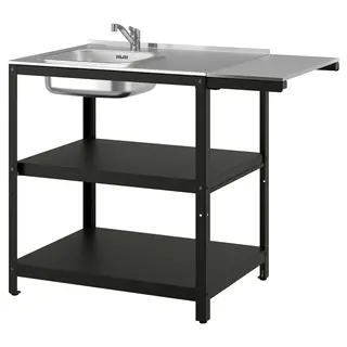 GRILLSKÄR sink unit w side table, stainless steel/outdoor, 93/116x61 cm