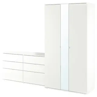 VIHALS wardrobe combination, white/mirror glass, 245x57x200 cm