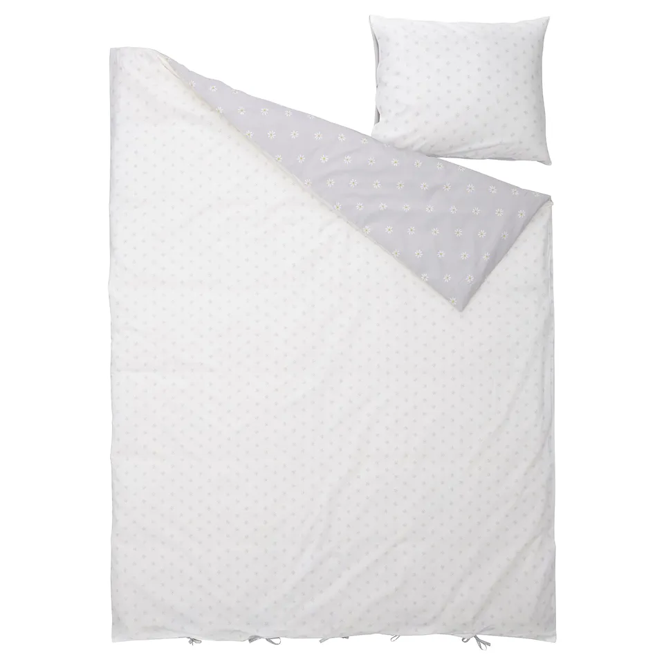 NATTSLÄNDA daisy duvet, grey & white, cotton, rectangular, double-sided.