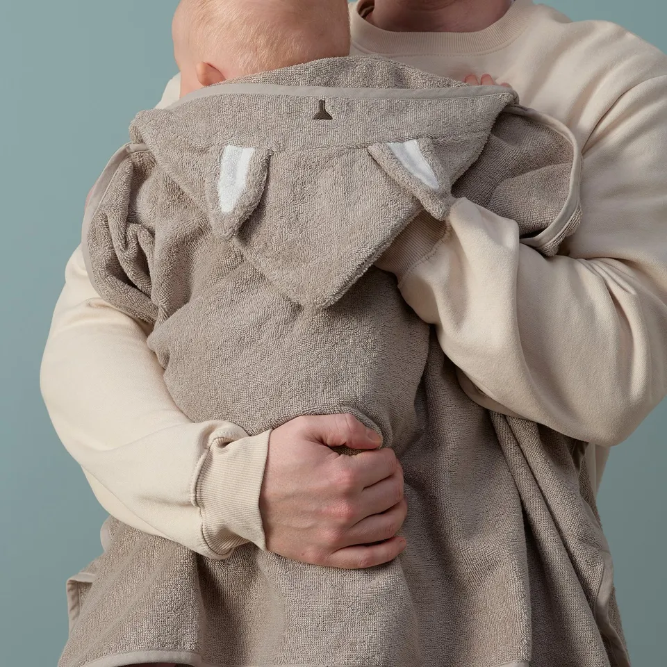 LEN Baby towel with hood, beige/bunny-shaped, 60x125 cm