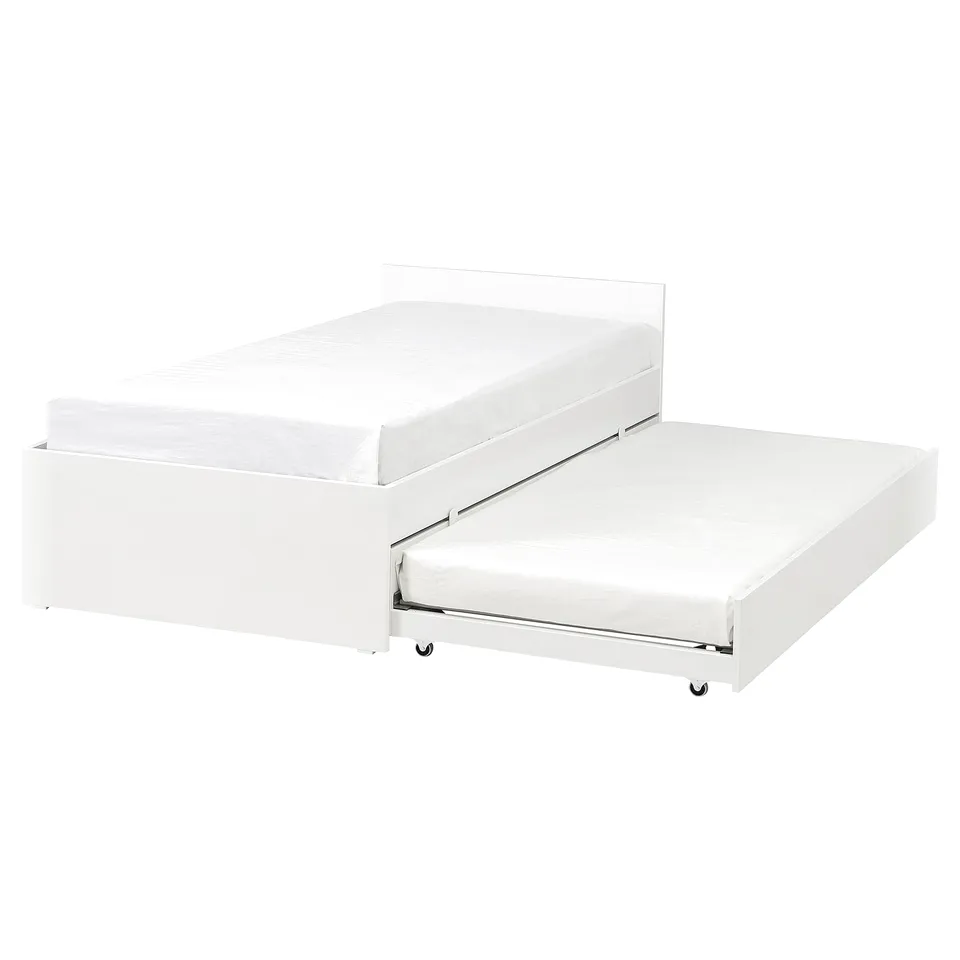 White VIHALS trundle bed with clean, minimalist design and slatted bases.