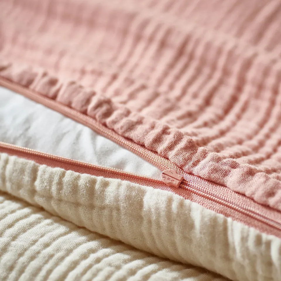 A baby bedding set featuring an organic cotton duvet cover and sheet with a zip closure.