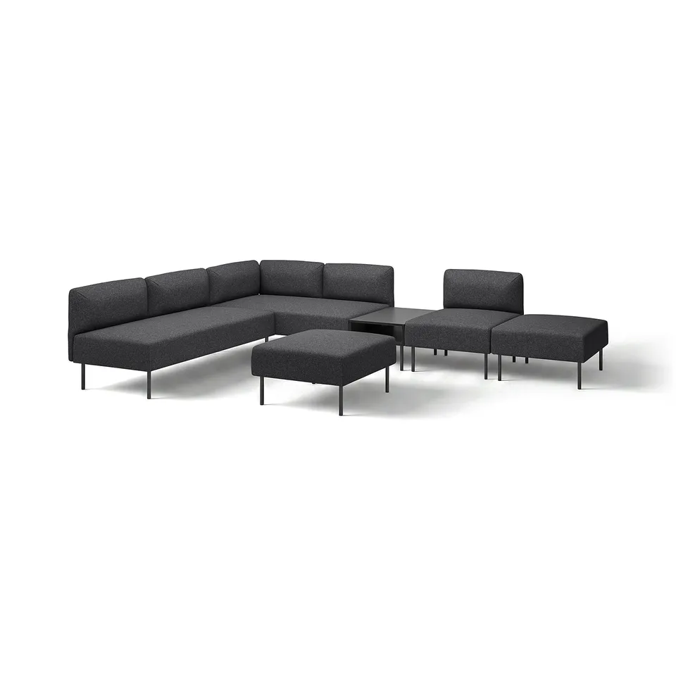 Modern black LILLEHEM modular sofa set with dark grey fabric, clean lines, and minimalist design.