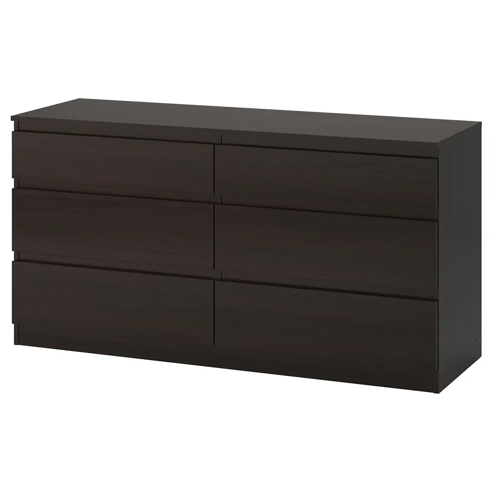 KULLEN: black dresser, six wide drawers, sleek design, wood finish, wall-anchored.