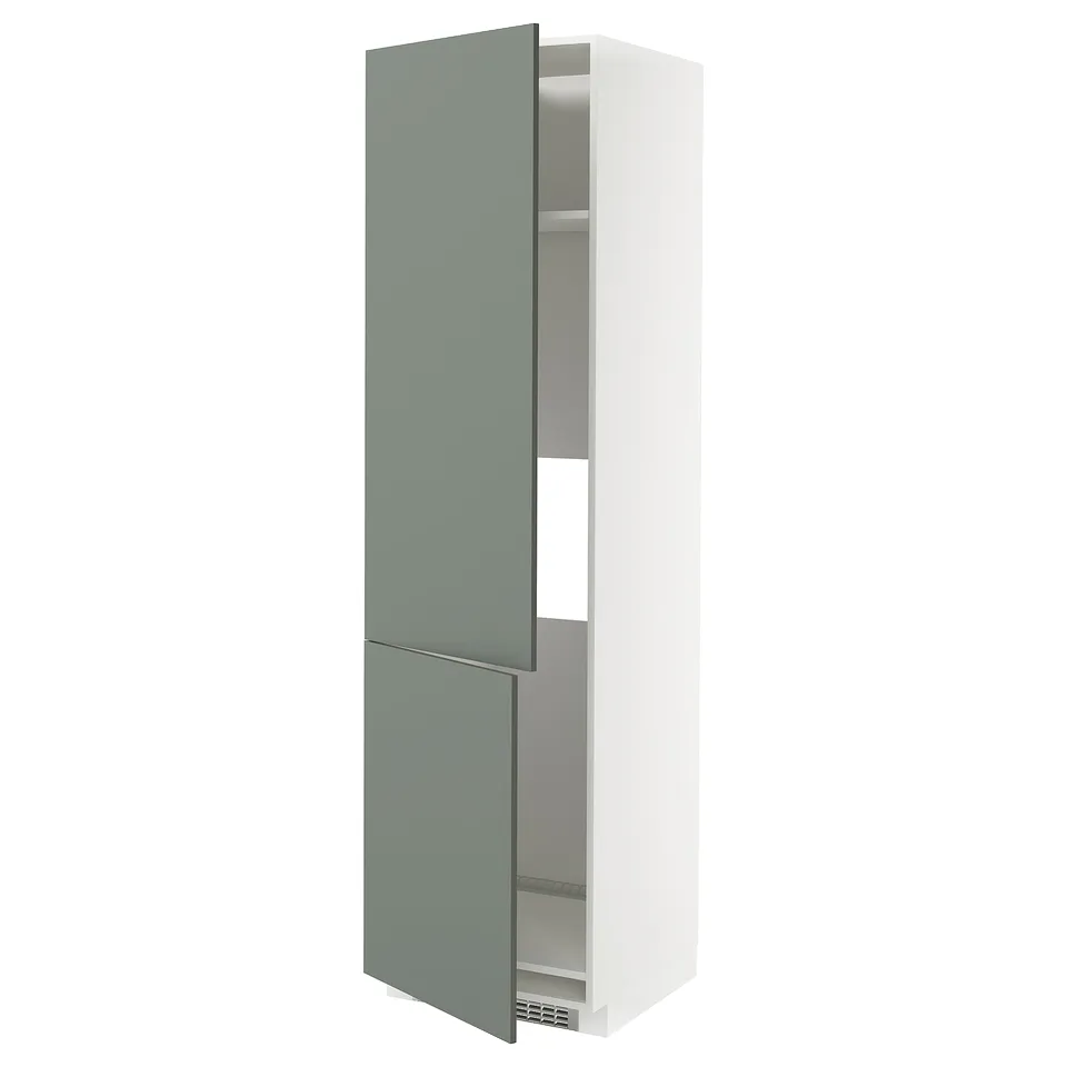 Modern cabinet with grey-green glass doors. Or, to match the exact character count: modern cabinet, grey-green glass doors.