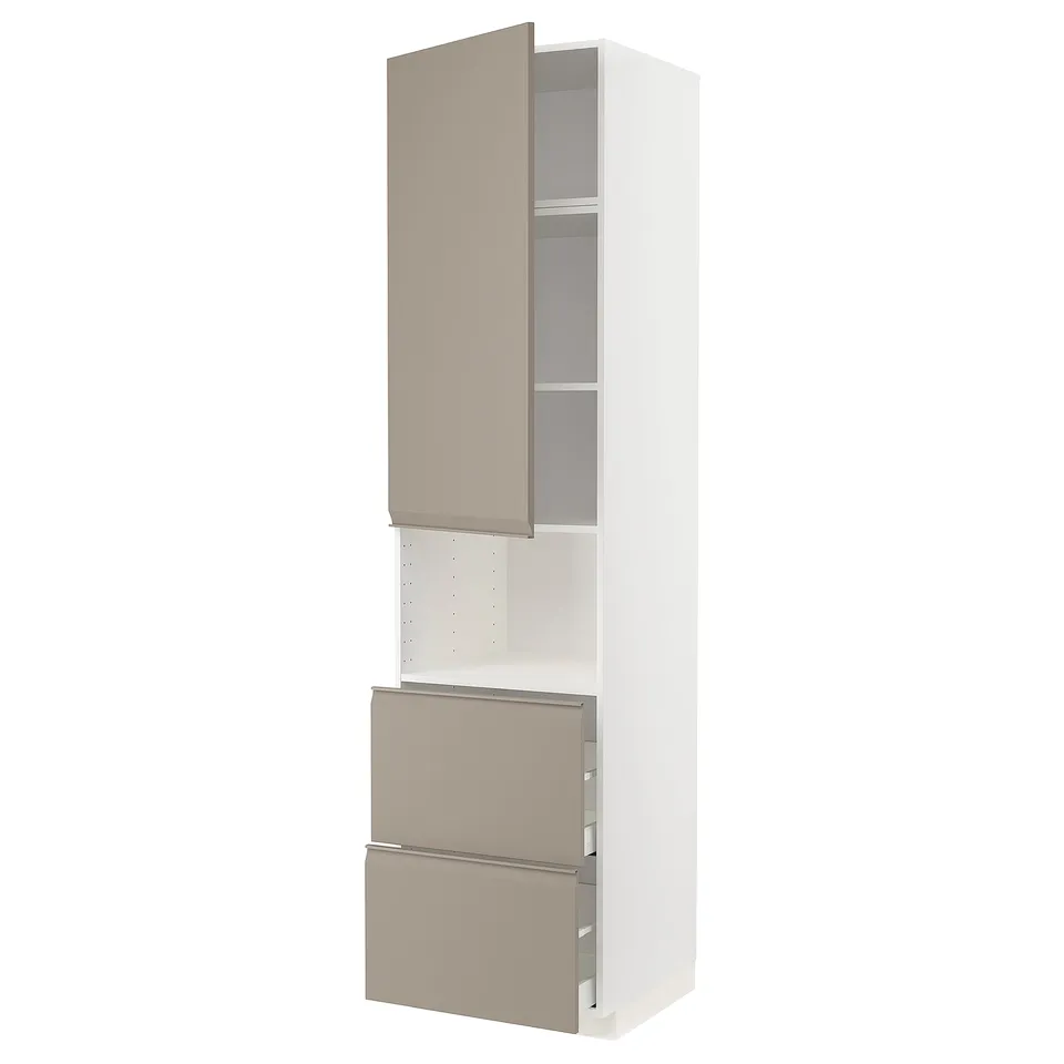 METOD kitchen cabinet, white & grey-beige, modern design, 3 compartments.