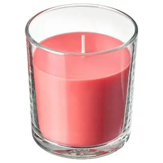 LOTSFÅGEL scented candle in glass, Watermelon bright pink, 40 hr
