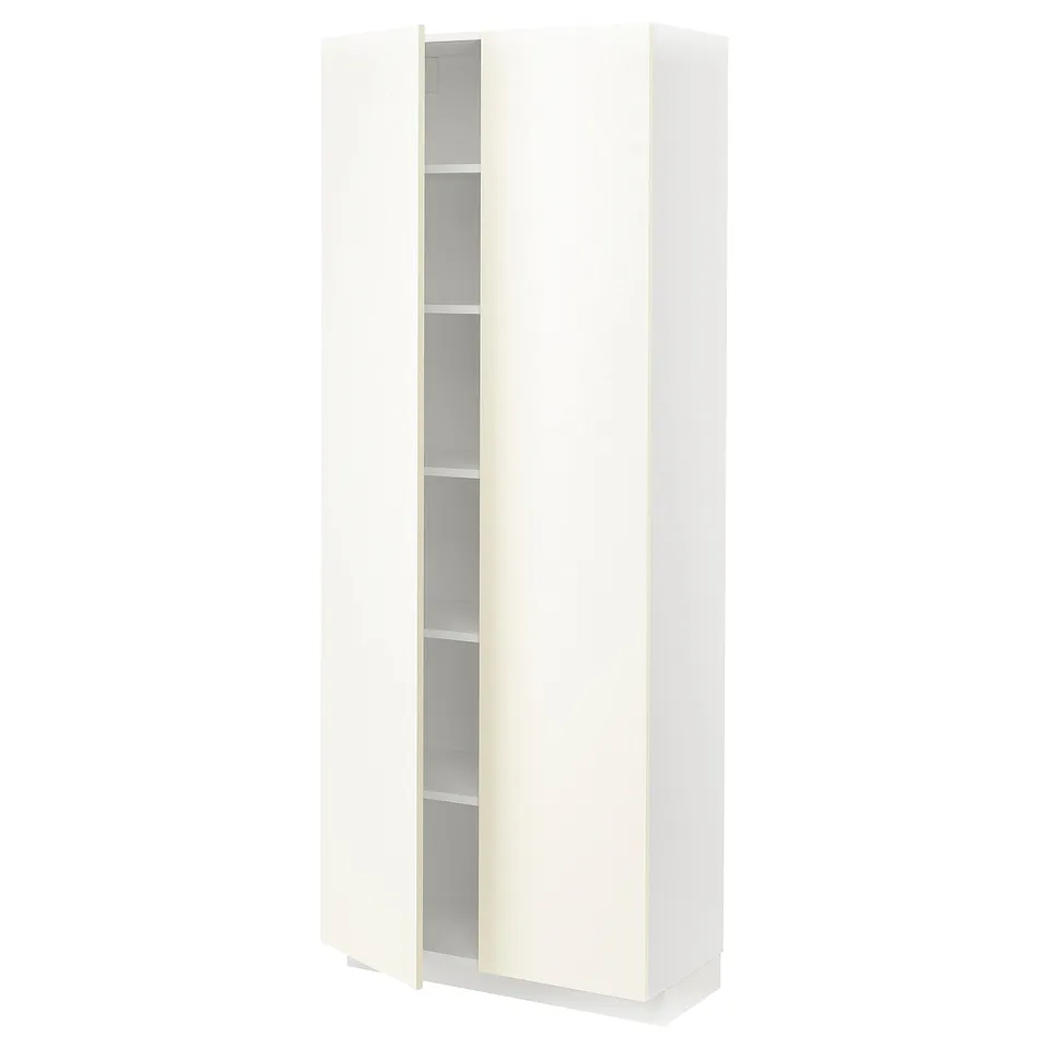 White METOD cabinet, tall and slim with adjustable shelves, timeless design.