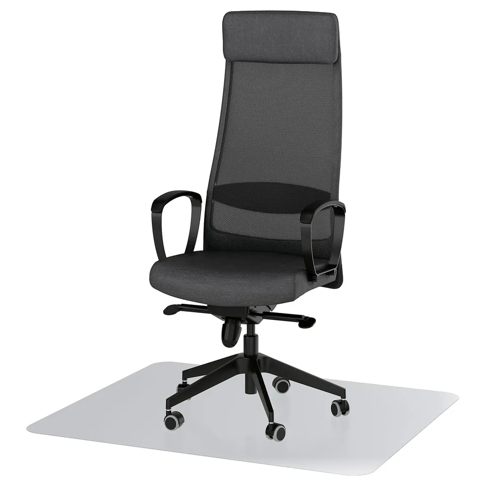 MARKUS Office chair with armrests, with floor protector dark grey
