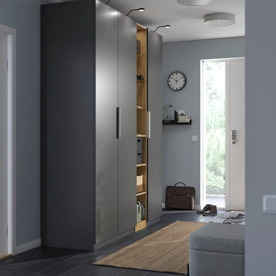 PAX / FORSAND Wardrobe combination, dark grey dark grey/oak effect, 185x60x236 cm