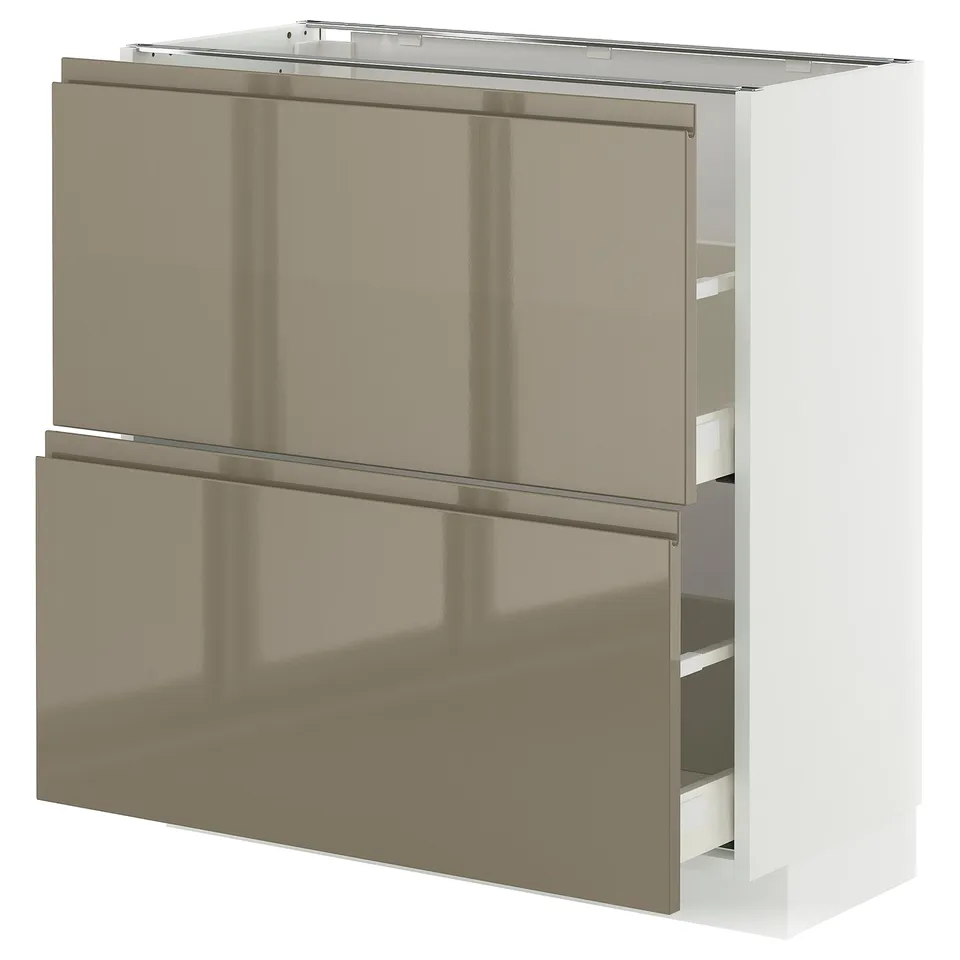 Modern kitchen unit, METOD, high-gloss dark grey-brown, two drawers, sleek design.