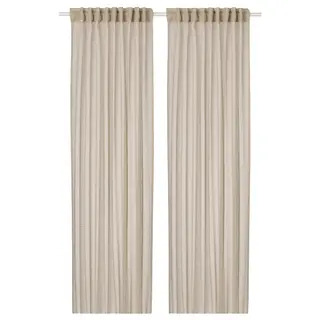 HÄLLEBRÄCKA sheer curtains, 1 pair, light beige/with heading tape, 145x300 cm