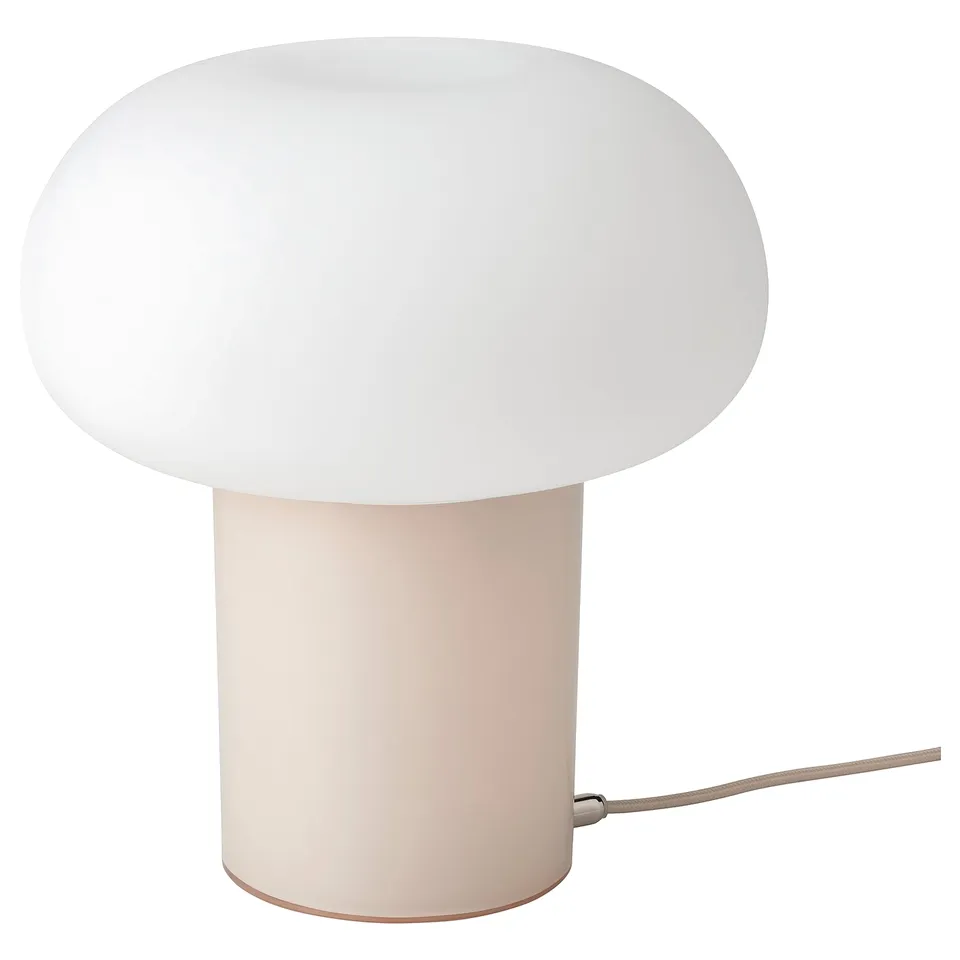 DEJSA lamp, white with rounded shade, chrome details, opal glass.