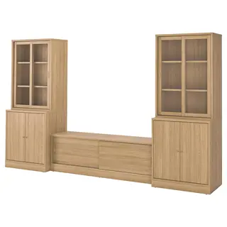 TONSTAD TV storage combination, oak veneer/clear glass, 342x47x201 cm
