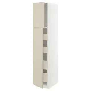 METOD / MAXIMERA hi cab w 2 doors/4 drawers, white/Havstorp beige, Width 40.0 x Depth 61.6 x Height 208.0 cm