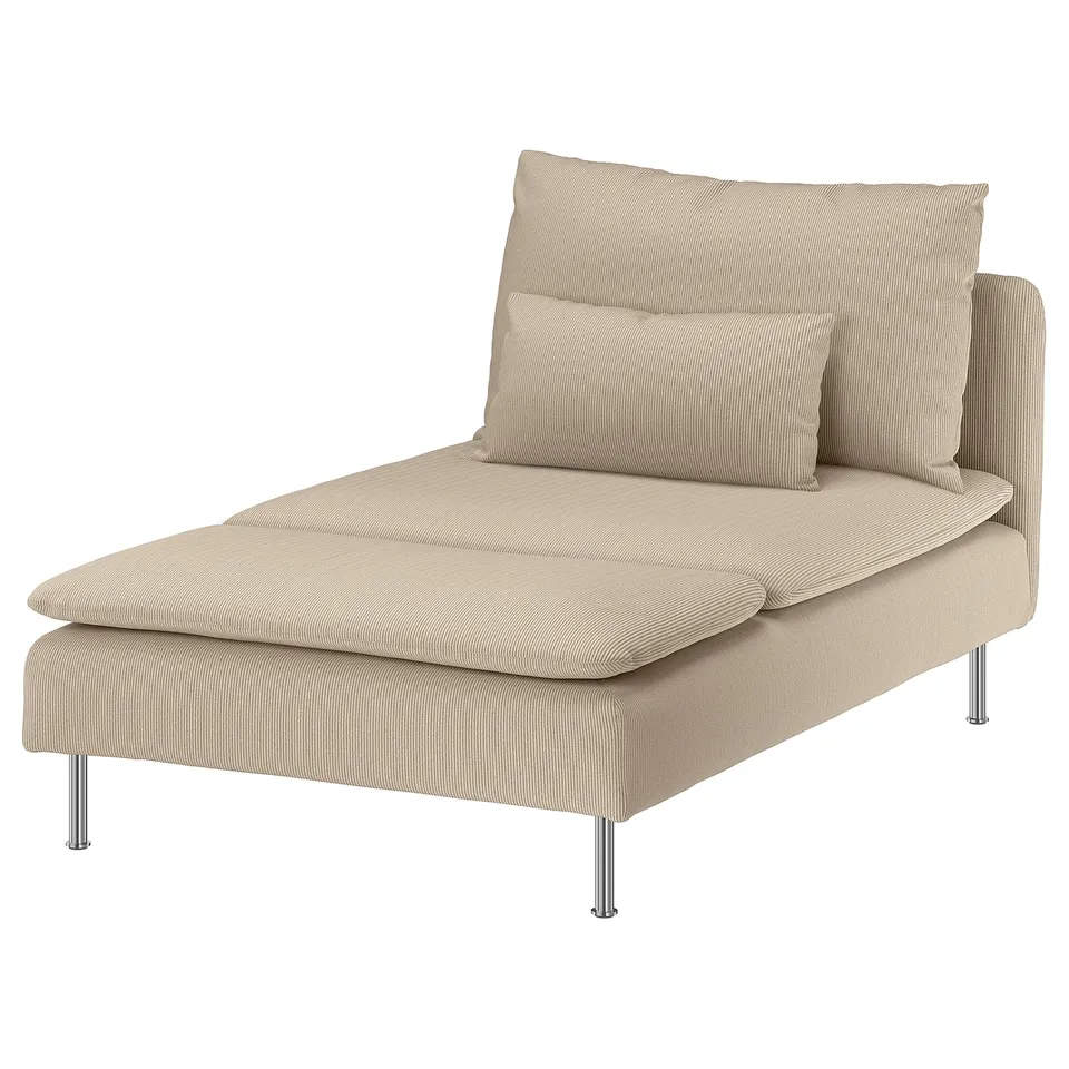 SÖDERHAMN beige chaise longue, beige fabric, sleek lines, high legs, comfortable, 10-yr guarantee.