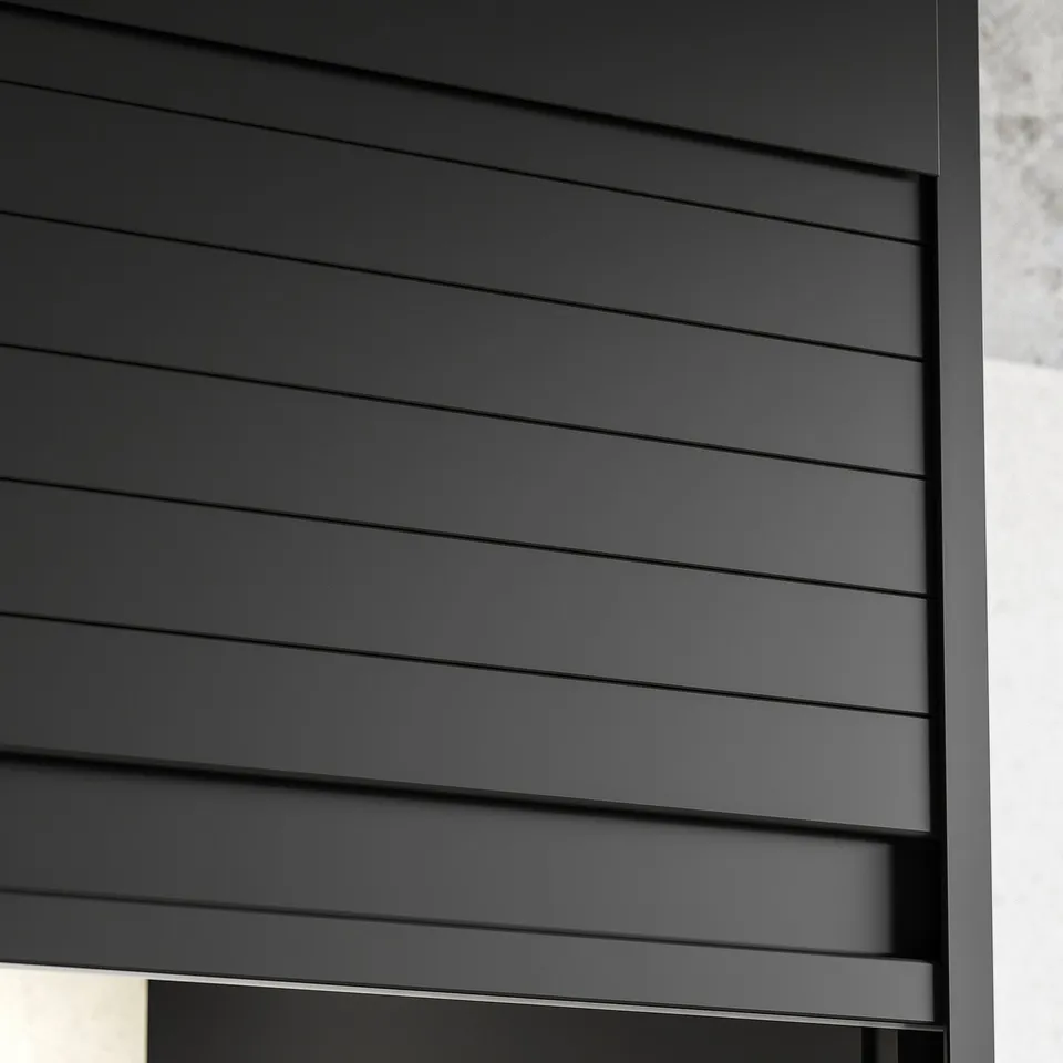 Black TITTEBO kitchen cabinet with tambour door.