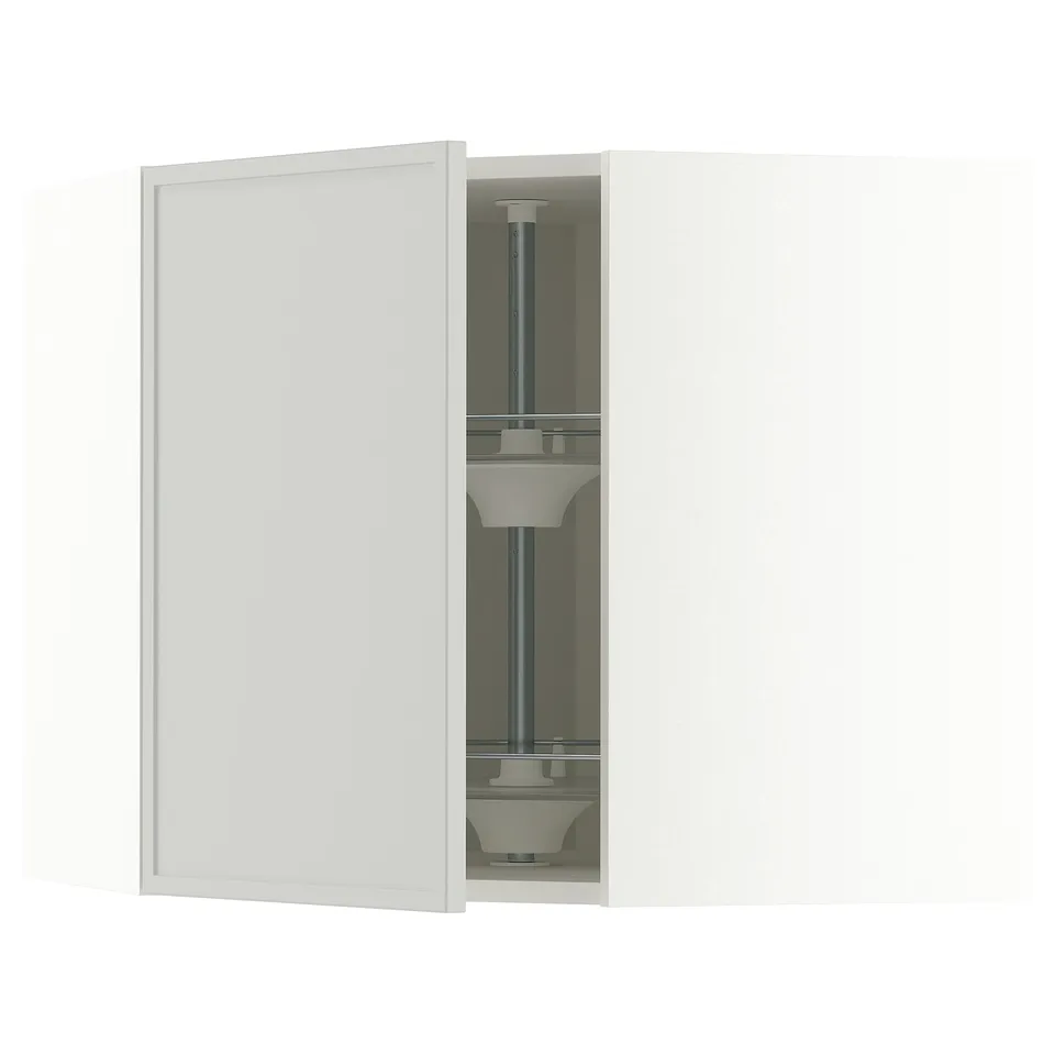 METOD Corner wall cabinet with carousel, white/Aspudden light grey, 68x37x60 cm