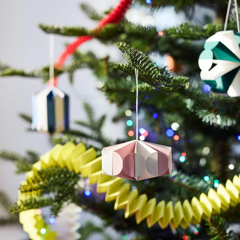 VINTERFINT Tree ornament set of 6, paper striped/mixed colours