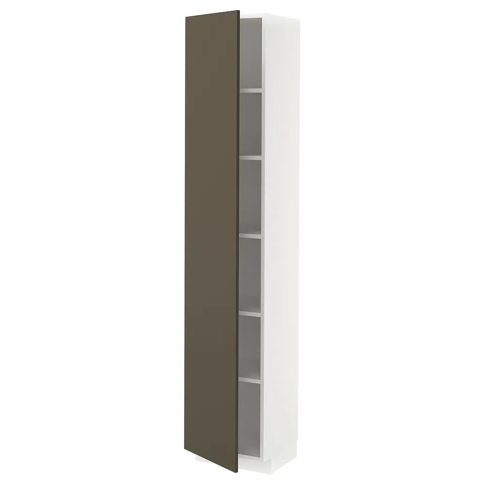 METOD kitchen cabinet, dark brown/beige, adjustable shelves, tall rectangular shape.