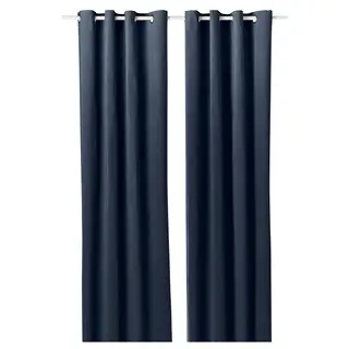 SANELA curtains, 1 pair, dark blue/with eyelets, 140x160 cm