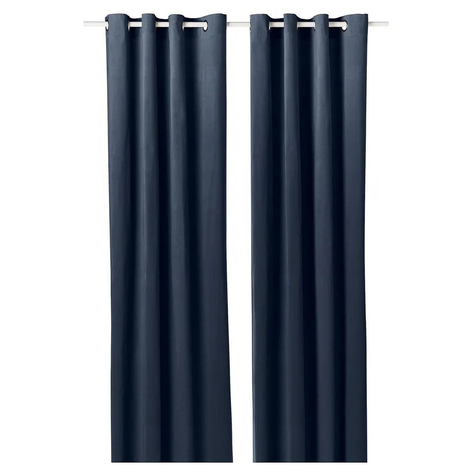 Pair of dark blue SANELA cotton curtains with eyelets, simple and elegant.
