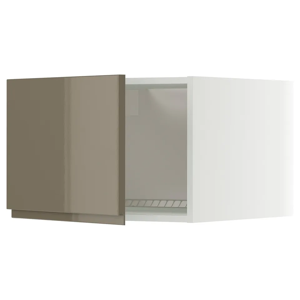 Modern kitchen cabinet, dark grey-brown glossy finish, sleek design.