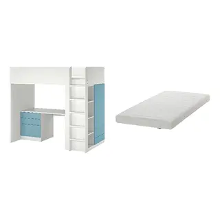 SMÅSTAD/ÅFJÄLL set: loft bed + foam mattress