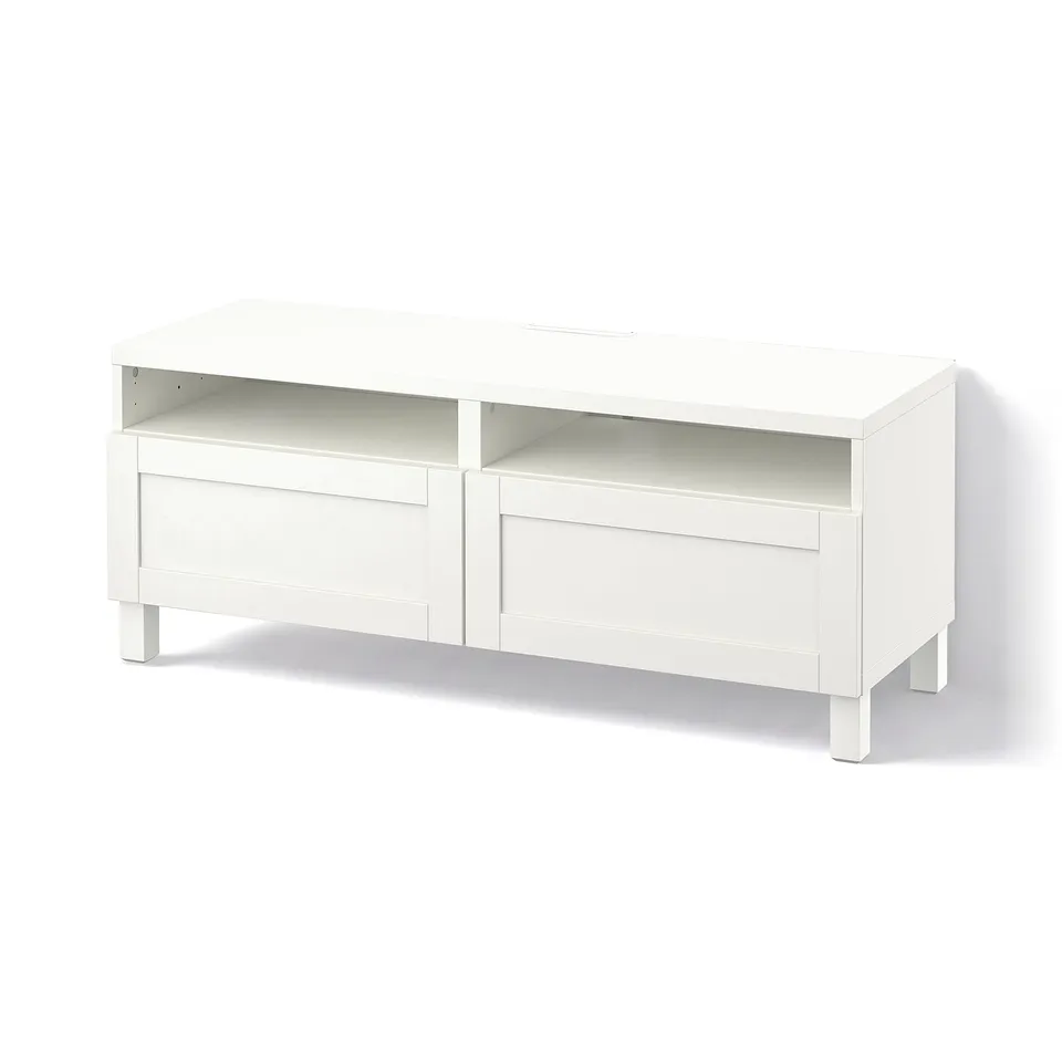 BESTÅ TV bench with drawers, white/Hanviken/Stubbarp white, 120x42x48 cm