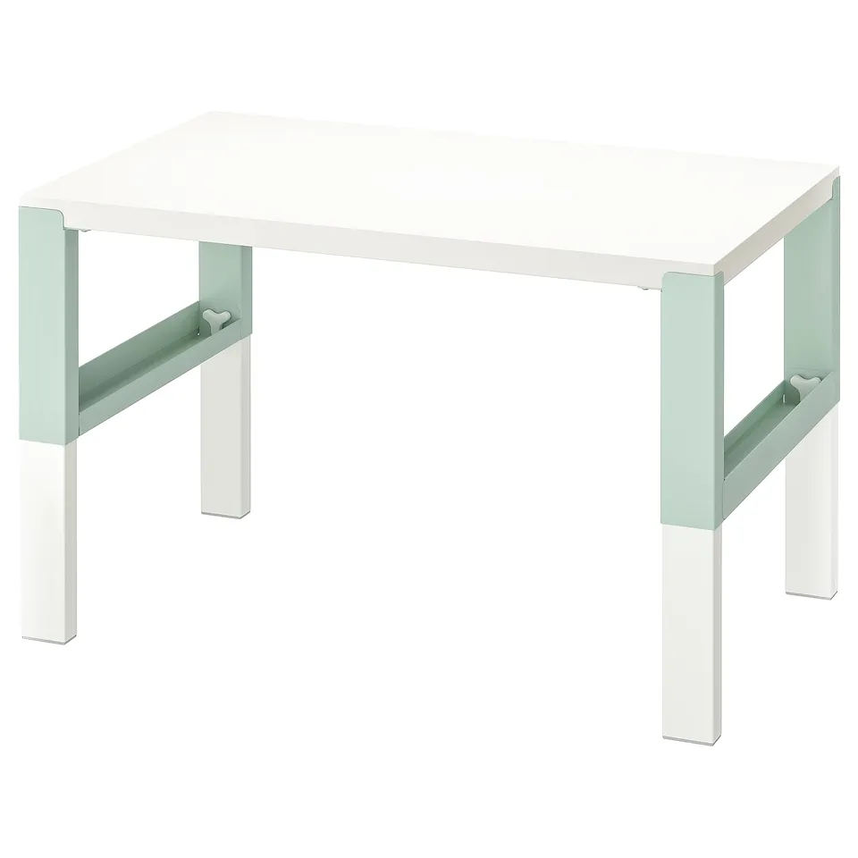 PÅHL Desk, height adjustable white/light green, 96x58 cm