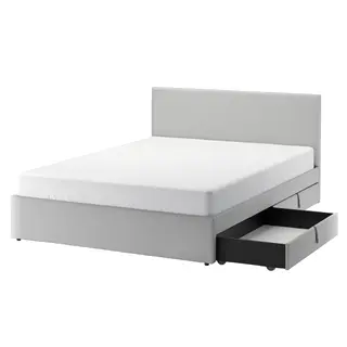 GLADSTAD upholstered bed, 2 storage boxes, Kabusa light grey, 150x200 cm