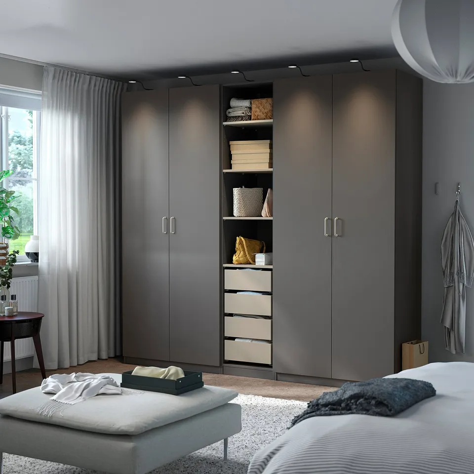 PAX / FORSAND Wardrobe combination, dark grey grey-beige/dark grey, 250x60x236 cm