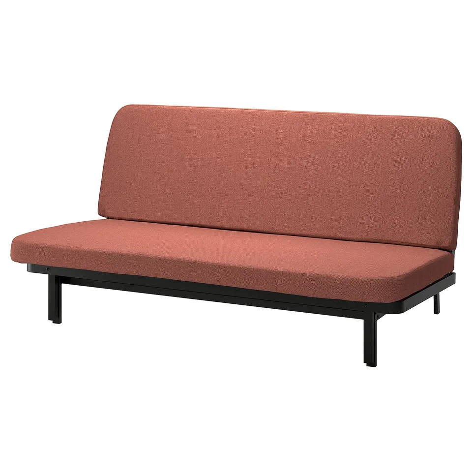 NYHAMN sofa bed, red, steel frame, modern design, converts easily.