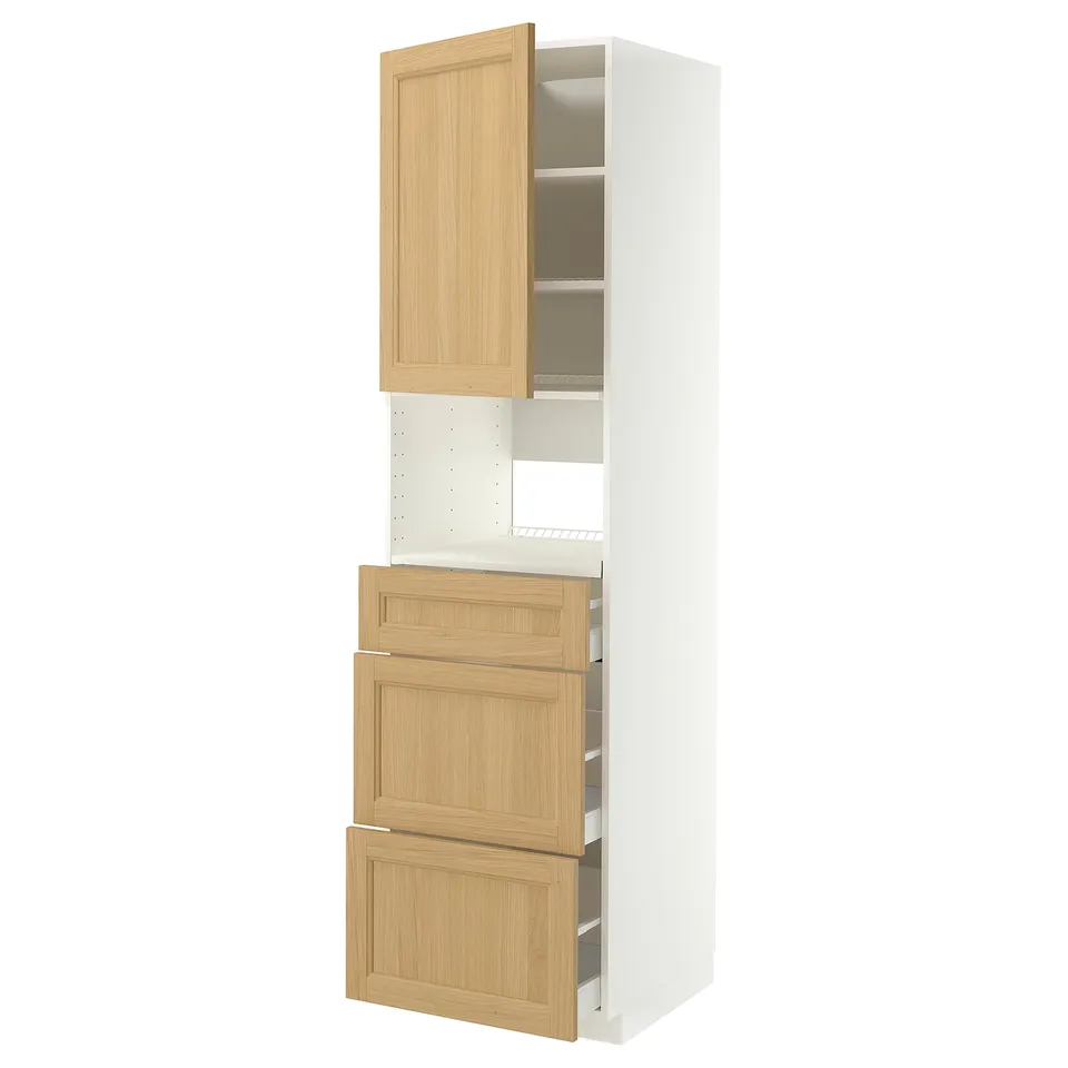METOD / MAXIMERA High cabinet f built-in appliances, white/Vedhamn oak, 60x60x220 cm